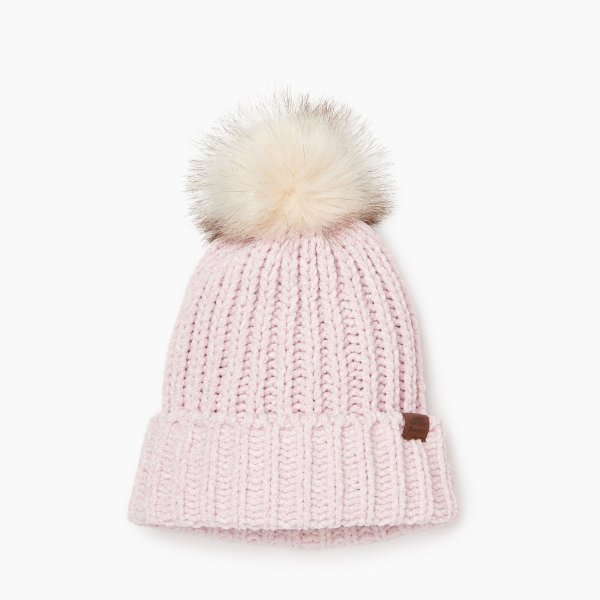 儿童粉色毛球帽