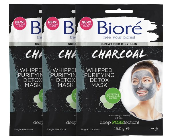 3 x Biore Charcoal Whipped Purifying Detox Mask 15g