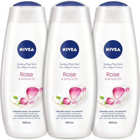 NIVEA 玫瑰杏仁油沐浴露500ml 3瓶装 滋养肌肤 温和无刺激