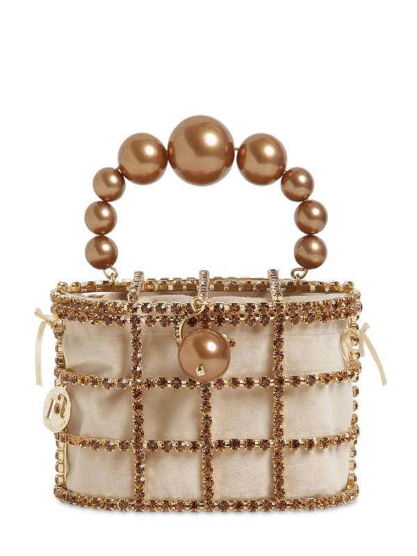  金粉珍珠水晶篮子包