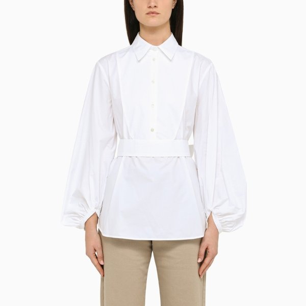 White cotton 泡泡袖衬衣