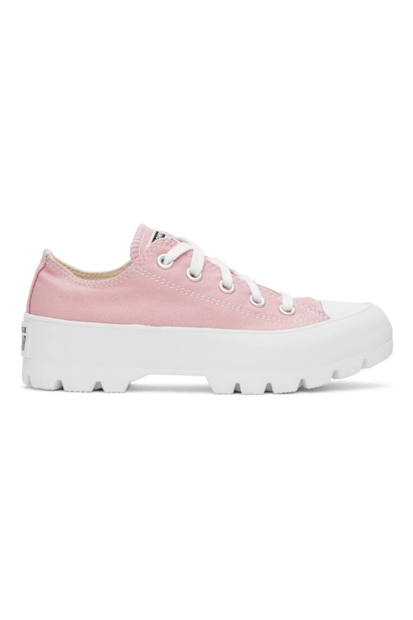 粉色厚底帆布鞋