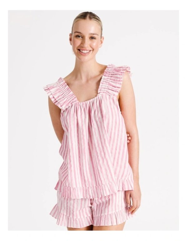 粉色竖条纹睡衣套装