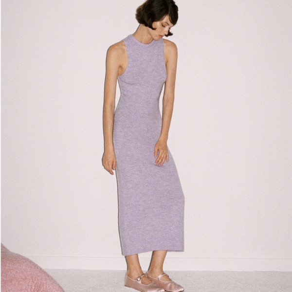 香芋紫针织背心裙