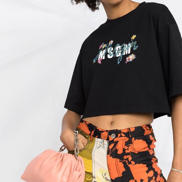 cropped floral logo print T-shirt