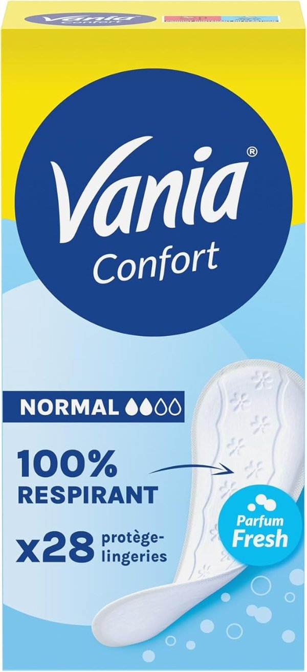 Vania - Protege-Slips Confort Normal Parfum Fresh (boite de 28 pieces) – Protege-lingeries 100% respirant et confortables – Protection hygienique avec ajustement parfait et tenue optimale