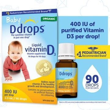 Baby Ddrops® 液体维生素 D3 维生素补充剂,90滴