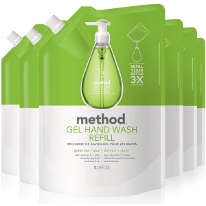 Method 绿茶芦荟洗手液1L x 6包替换装囤货价 成分天然 消灭细菌
