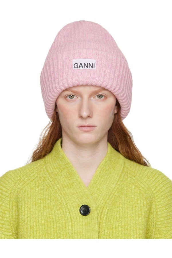粉色罗纹毛线帽