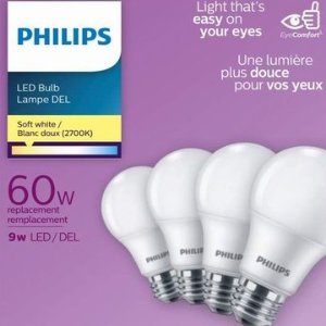 史低价：Philips 飞利浦 463380 A19 60瓦等效 LED节能灯4件套