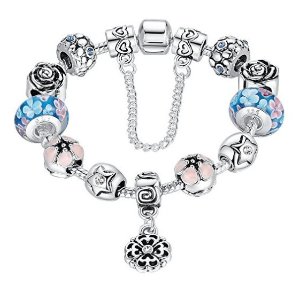 Presentski 银色晶锆石彩绘串珠魅力时尚手链 - 多款可选
