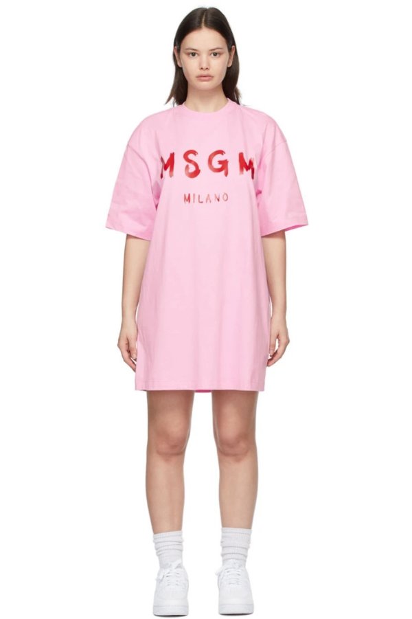 粉色logoT恤裙