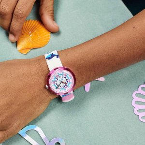 Swatch旗下儿童手表品牌Flik Flak 石英印花白色手表 嗲嗲好可爱