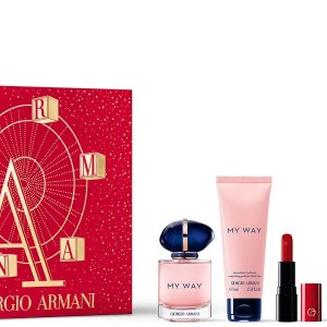 Armani香水彩妆礼盒 含口红#400复古正红 过节正好用得上