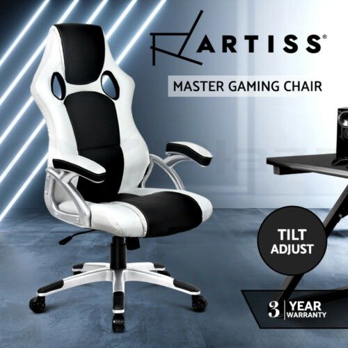 Gaming Office Chair Computer Chairs Leather Seat Racer Racing Black White