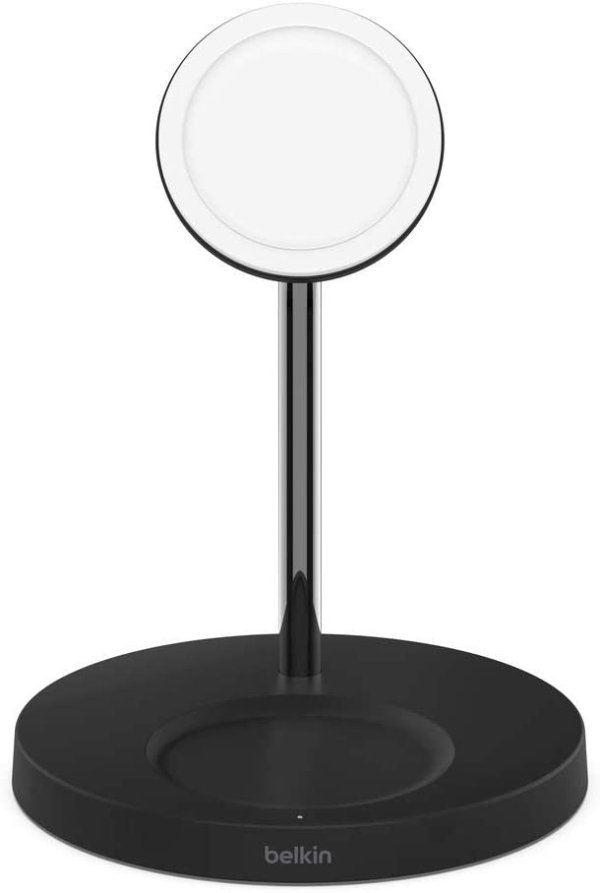 2-in-1 Wireless Charger with MagSafe, (15W Fast Charging iPhone Charger Stand for iPhone 12 Series, Airpods and Other MagSafe Enabled Devices with Included Power Adapter) -Black