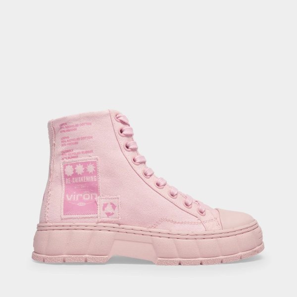 粉色高帮贴画帆布鞋