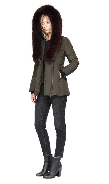 fitted winter down coat with fur hood