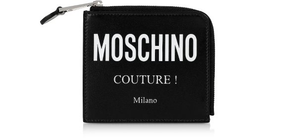 Moschino Black Couture Signature Zip Around Coin Purse