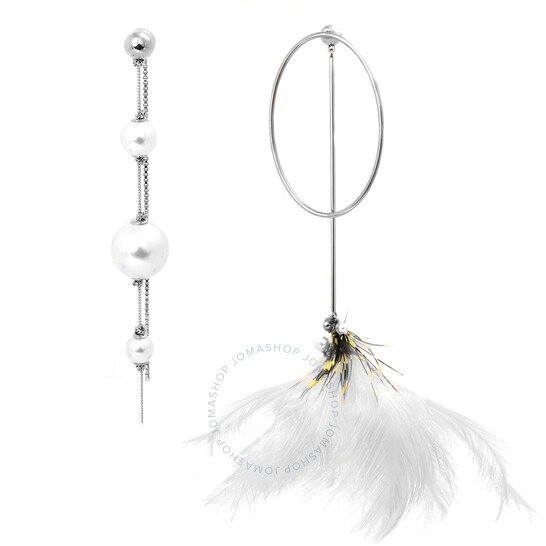 玻璃珍珠鸵鸟羽毛不对称耳环