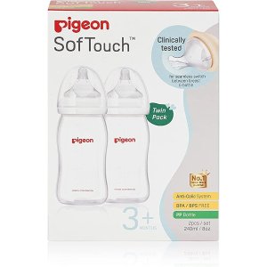 Pigeon婴儿奶瓶 for 3+ Months Babies, BPA & BPS-Free, 240ml, PP, 2-Pack