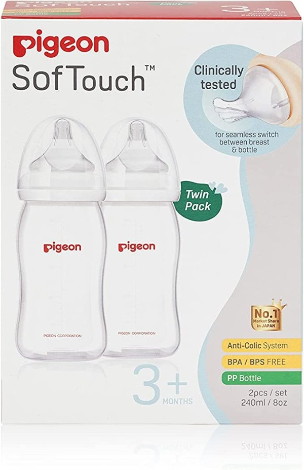 婴儿奶瓶 for 3+ Months Babies, BPA & BPS-Free, 240ml, PP, 2-Pack