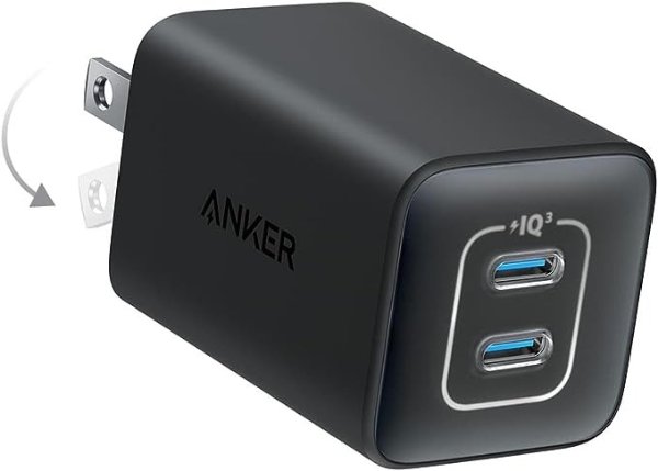 Anker 双 USB C 端口 47W 氮化镓 Nano 3 折叠设计 快充头