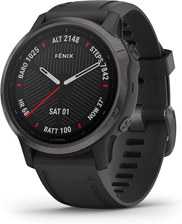 Fenix 6 Sapphire, Premium Multisport GPS Smartwatch, Carbon Grey With Black Band