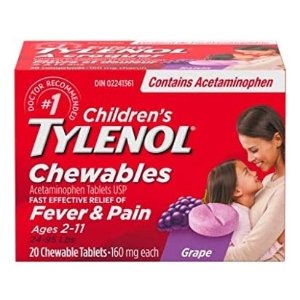 Tylenol 泰诺 退烧止疼2-11岁儿童咀嚼片 20片 葡萄/泡泡糖味