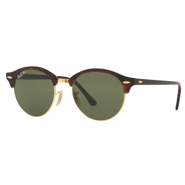 Ray-Ban RB4246 Clubround Polarised Round Sunglasses, Tortoise/Dark Green