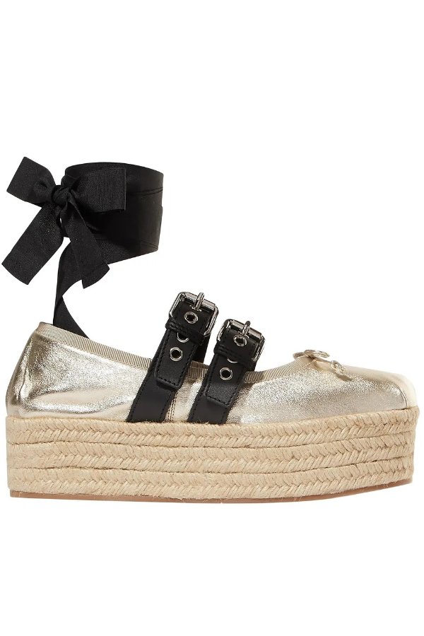 Metallic leather platform espadrilles