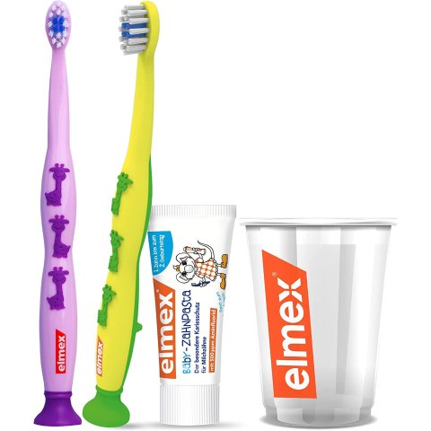 儿童牙膏仅€1.97Elmex 婴儿口腔护理套装 含2支牙刷+牙膏+刷牙杯