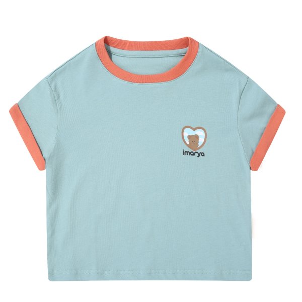夏季T恤–熊徽标–深色桃子