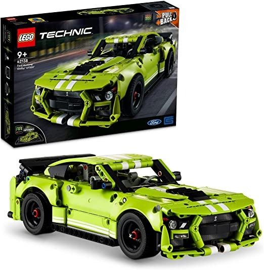 Technic Ford Mustang Shelby GT500 Model Building Kit; Pull-Back Drag Race Car Toy for Ages 9+ 42138