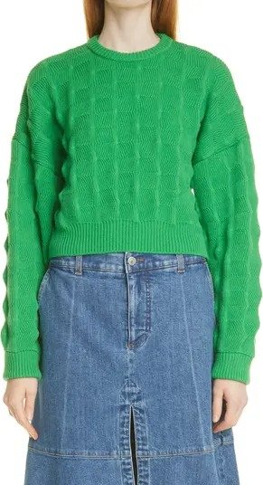 绿色格子短款毛衣