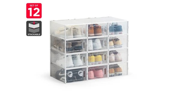 Set of 12 透明鞋盒 (Small, Clear/White) | Shoe Organisers |