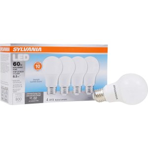 史低价：Sylvania A19 等效60瓦日光色 LED节能灯4件套