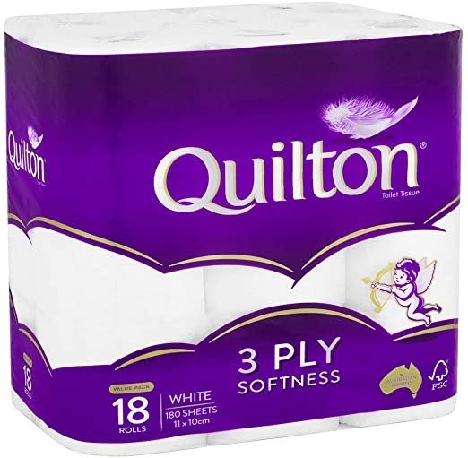 Toilet Paper 18 Rolls Deluxe Quilton 3 Ply White Soft PRO Large Roll Tissue Bulk