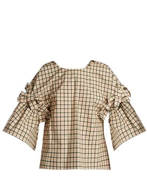 Bow-embellished check top 上衣