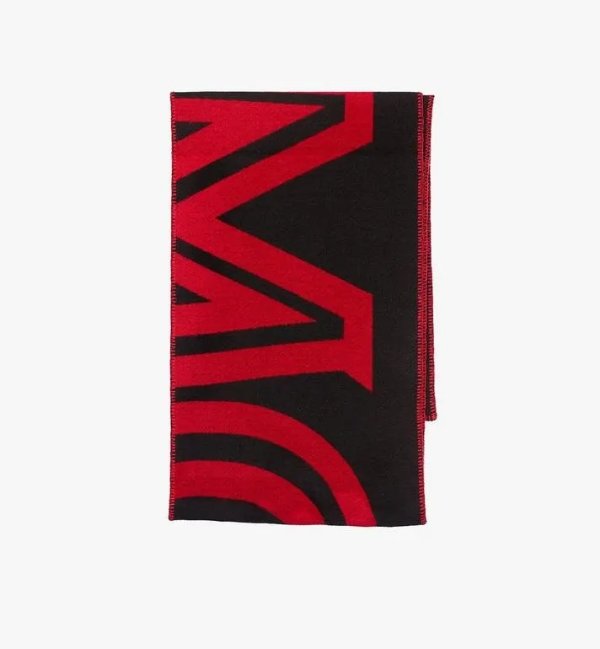 红黑色MCM logo羊毛围巾
