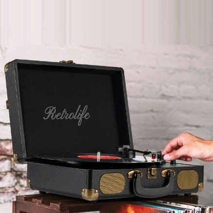Retrolife 黑胶唱片机 3 速切换, 支持蓝牙, 手提箱便携版