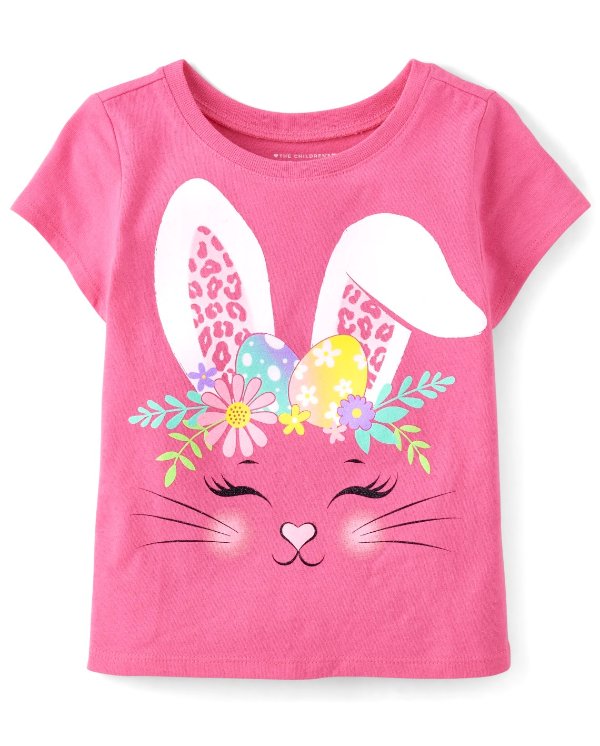 婴幼儿女孩复活节兔子图案 T 恤 - 法国玫瑰色
