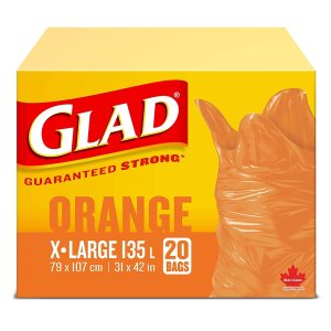 Glad 橙色垃圾袋 特大号135Lx20个 可装落叶
