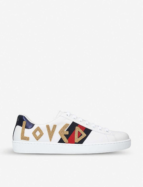 Mens New Ace embroidered leather low-top trainers
