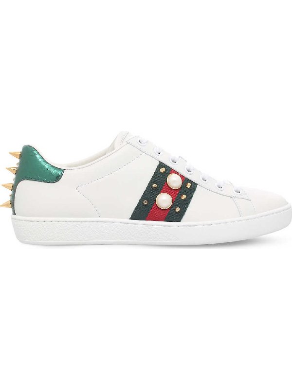 New Ace pearl and stud-detail leather trainers