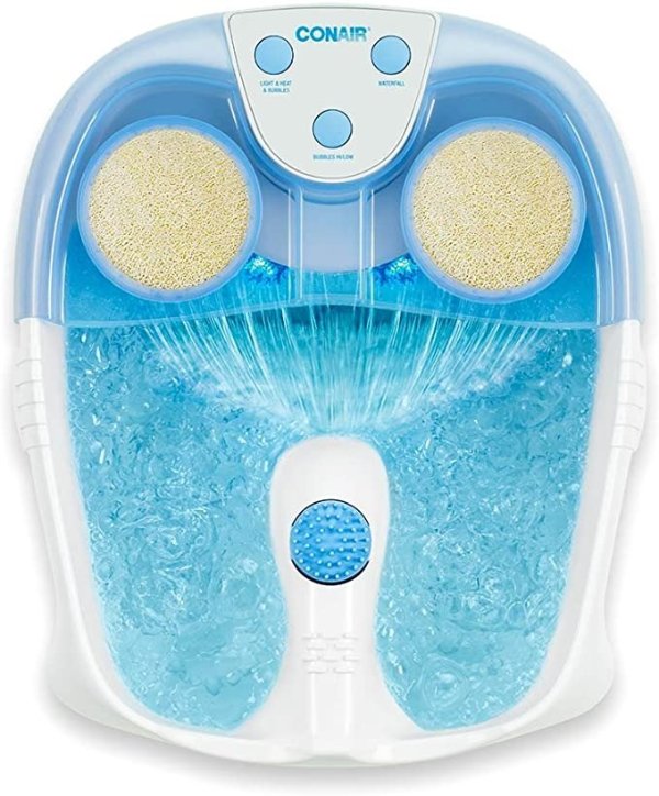 Conair Active Life Waterfall Foot Spa with Lights and Bubbles, Blue