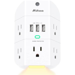 mifaso 电涌保护壁插式插排 5口+3 USB充电 带智能小夜灯