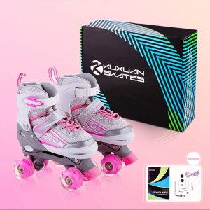 史低价：儿童可调节式旱冰鞋/溜冰鞋 自带炫酷LED 让你脚底生风