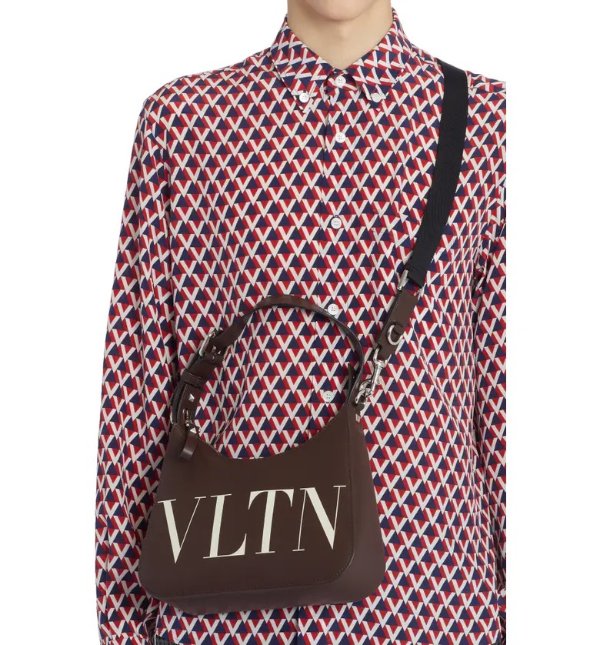 Small VLTN Leather Hobo Bag