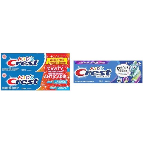 $11.4Crest 儿童牙膏防蛀牙100ml x2件+变色牙膏 温和护牙不含糖